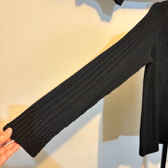 AllSaints Spitalfields Lambswool Angora V Neck Cable Sweater Black - Picture 3 of 10